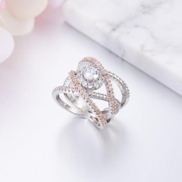 NEW 925 SILVER ROSE GOLD DIAMOND CROSS RING, CUTE RING, SHINY RING. - Picture 5 of 5